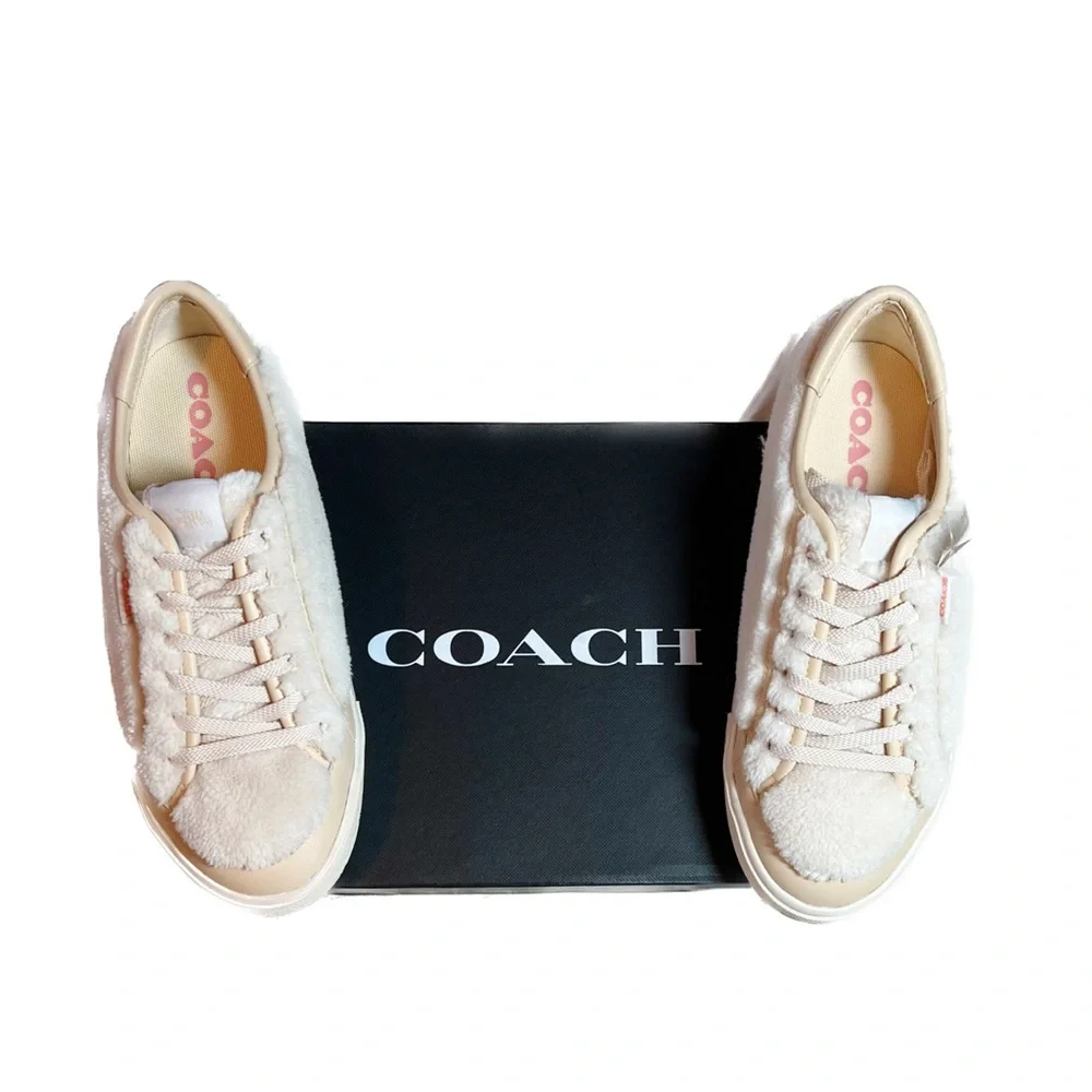 Coach Citysole Shearling Sherpa Platform Sneakers White and Cream Size 8 NWT - Picture 2 of 7
